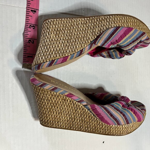 Restricted Tropicalcore Bohochic Pink/Purple/Blue Stripe Slide On Jute 3"Wedge 6 - Picture 3 of 5